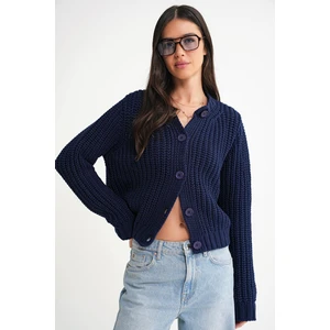 6936 Kadın Selanik Düğmeli Regular Fit Triko Hırka Lacivert