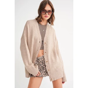 6927 Kadın Yumuşak Dokulu Salaş Basic Triko Hırka Bej