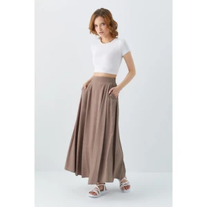 4631 Kadın Parçalı Kloş Etek Toprak