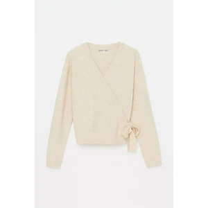 6959 Kadın Fiyonklu Triko Hırka Naturel