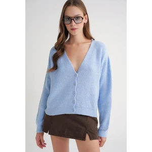6943 Kadın V Yaka Selanik Hırka Bebe Mavi