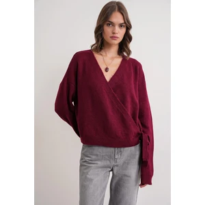 6959 Kadın Fiyonklu Triko Hırka Bordo