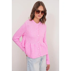 6958 Kadın Triko Peplum Hırka Pembe