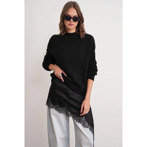 6700 Kadın Dik Yaka Balon Triko Kazak Siyah