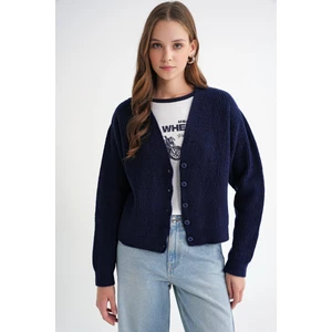 6943 Kadın V Yaka Selanik Hırka Lacivert