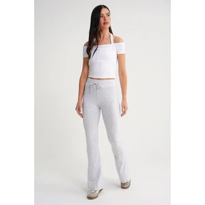 2017 Kadın Yüksek Bel Ispanyol Paça Örme Bağcıklı Tayt Gri