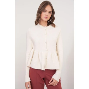 6958 Kadın Triko Peplum Hırka Naturel
