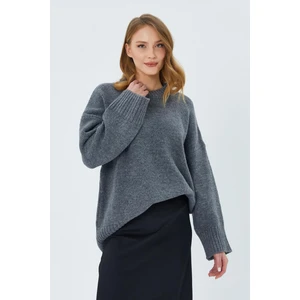 6925 Kadın Geniş Kollu Yumuşak Dokulu Triko Kazak Antrasit