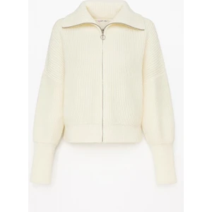 6919 Kadın Fermuarlı Balıkçı Yaka Triko Hırka Kemik