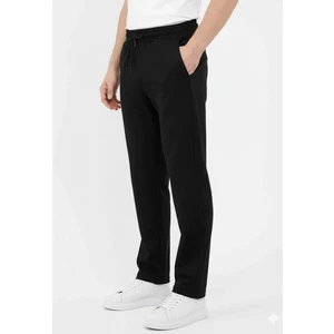 Erkek Siyah Düz Paça Rahat Kesim Eşofman Altı