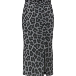 4615 Kadın Yırtmaçlı Leopar Desen Kalem Etek Antrasit