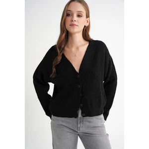 6943 Kadın V Yaka Selanik Hırka Siyah