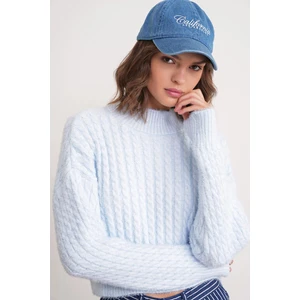 6893 Kadın Saç Örgülü Sakallı Crop Triko Kazak Bebe Mavi