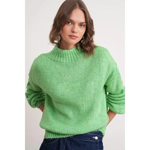 6700 Kadın Dik Yaka Balon Triko Kazak Turkuaz