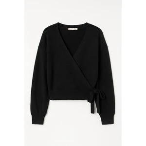 6959 Kadın Fiyonklu Triko Hırka Siyah