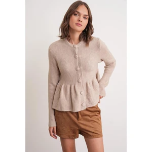 6958 Kadın Triko Peplum Hırka Bej