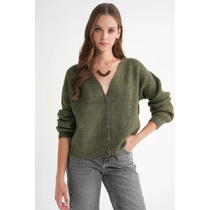 6943 Kadın V Yaka Selanik Hırka Haki