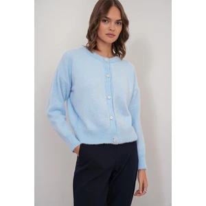 6902 Kadın Sakallı Basic Yumuşak Dokulu Triko Hırka Bebe Mavi