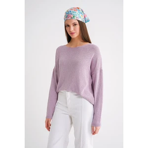 6933 Kadın Kayık Yaka Ince Mevsimlik Triko Kazak Lila