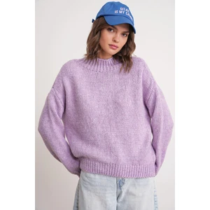 6700 Kadın Dik Yaka Balon Triko Kazak Lila