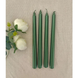 4'lü Metalik Yeşil-Şamdan Mum-Konik Mum
