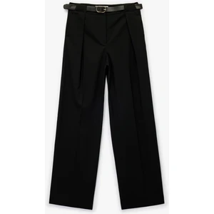 Viskon Karışımlı Yüksek Bel Kemerli Geniş Paça Kumaş Pantolon