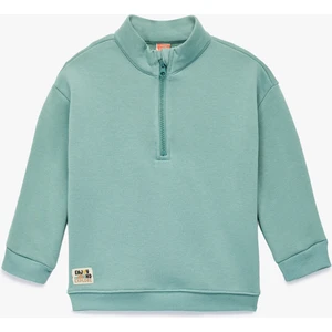 Şardonlu Uzun Kollu Yarım Fermuarlı Dik Yaka Oversize Sweatshirt