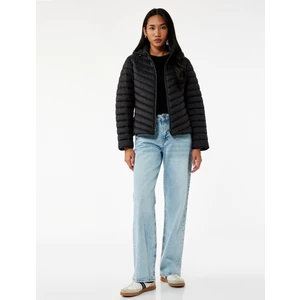 Uzun Kollu Cepli Fermuarlı Su Itici Kapüşonlu Şişme Mont