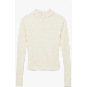 Fırfır Detaylı Dik Yaka Uzun Kollu Triko Kazak