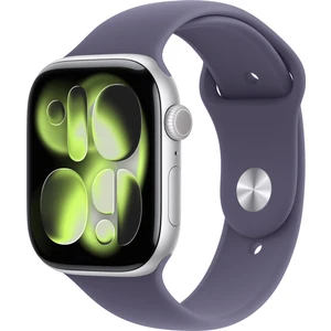 Watch Series 11 Gps, 42 mm Gümüş rengi Alüminyum kasa ve Sis moru Spor kordon  - M/l
