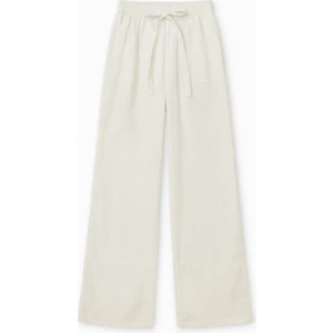 4629 Kadın Bol Paça Yüksek Bel Viskon Palazzo Pantolon Beyaz