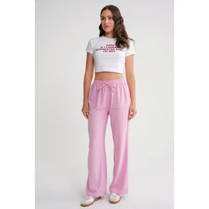 4629 Kadın Bol Paça Yüksek Bel Viskon Palazzo Pantolon Pembe