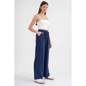4629 Kadın Bol Paça Yüksek Bel Viskon Palazzo Pantolon Lacivert