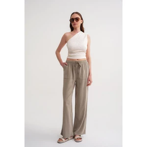 4629 Kadın Bol Paça Yüksek Bel Viskon Palazzo Pantolon Toprak