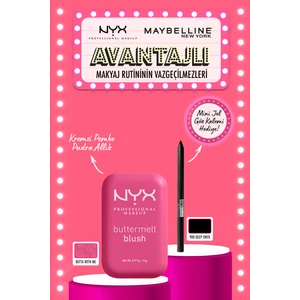Nyx Professional Makeup Buttermelt Blush Kremsi Pudra Allık - 07 Butta With Me & Mini Maybelline Tattoo Liner Gel Pencil Hediyeli Set