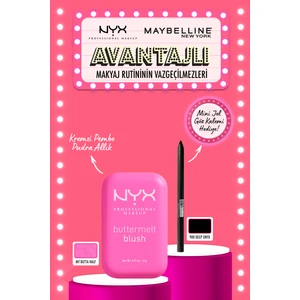 Nyx Professional Makeup Buttermelt Blush Kremsi Pudra Allık - 01 My Butta Half & Mini Maybelline Tattoo Liner Gel Pencil Hediyeli Set
