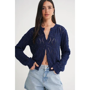 6934 Kadın Baklava Desenli Mevsimlik Ajurlu Hırka Lacivert