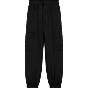 4305 Kadın Kargo Cepli Saten Pantolon Siyah