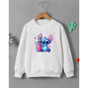 Kız Çocukları Için Stitch Baskılı Uzun Kollu T-Shirt