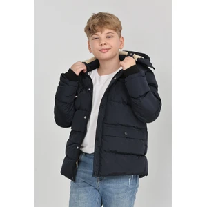 Kışlık Yoğun Şişme Elyaf Dolum Kapüşonlu Kalın Su Geçirmez İçi Polar Astarlı Erkek Çocuk Mont