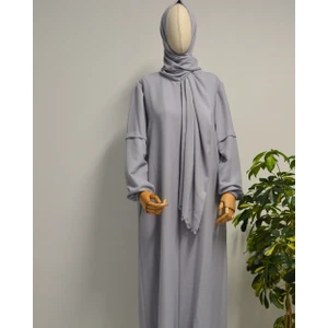 Kendinden Şallı Pamuklu Aerobin Kumaş Kadın Namaz Elbisesi / Ferace – 1-6 Beden Aralığı