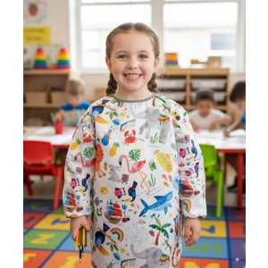 7-11 Yaş, Jungle, Sıvı Geçirmez, Ekstra Büyük Kalıp, Makinede Yıkanabilir, Uzun Kollu Çocuk, Aktivite Mama Önlüğü