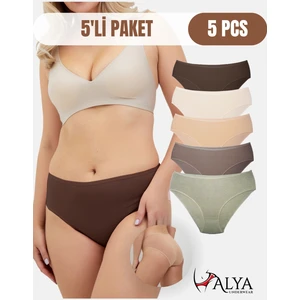 ALYA UNDERWEAR Kadın Külot Pamuklu Iç Çamaşırı Büyük Beden Dahil - Kahve, Bej, Pudra, Sütlü Kahve, Beyaz 5'li Paket- P20 - M