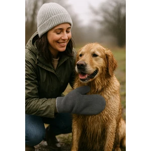 Köpek Pati Kurulama Eldiveni, 2 Katlı  Su Emici Mikrofiber, 1 Çift, Gri