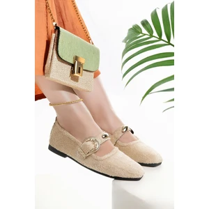 Kadın Babet Bej Hafif Rahat Şık Iş Ofis Günlük Ayakkabı