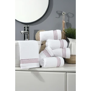 Beyaz Nakışlı Çizgili El Havlusu 12'li Set | Renkli Çizgili 35X35 / 40X70