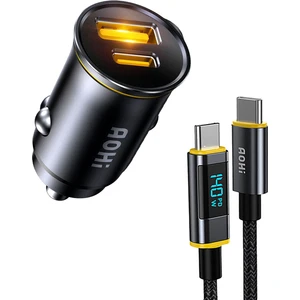 Superauto 2 Portlu Pd 65W Araç Içi Şarjı, 140W LED Ekranlı Naylon Örgülü Süper Hızlı Şarj Kablosu