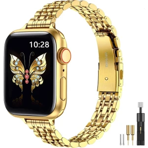Apple Watch 11-10 42MM 6 7 8 9 Se Uyumlu 38/40/41 mm Paslanmaz Çelik Ince Kesim Rolex Tasarım Kordon