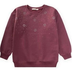 Taş Detaylı Sweatshirt 4-12 Yaş Mürdüm