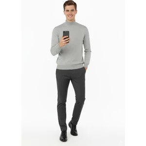 Erkek Kışlık Yarım Balıkçı Yaka Armalı Düz Renk Uzun Kollu Rahat Kesim Likralı Pamuklu Dokuma Kazak